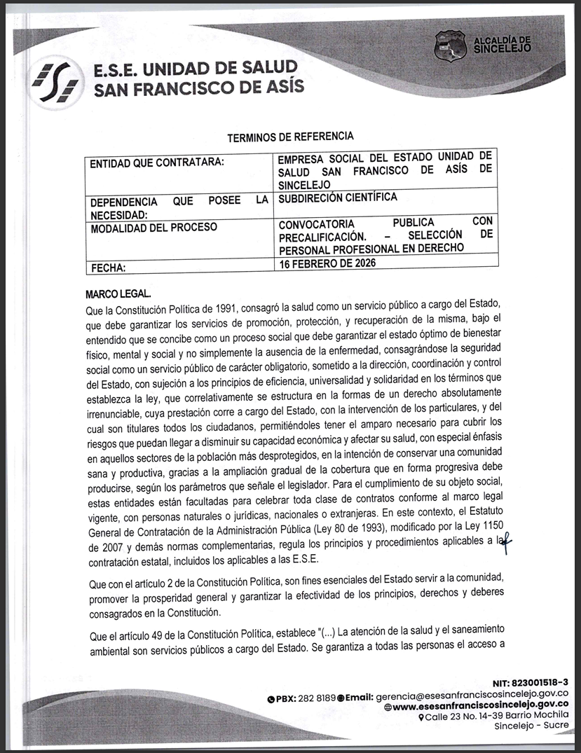 CONVOCATORIA PÚBLICA CON PRECALIFICACION 007 - 2026
